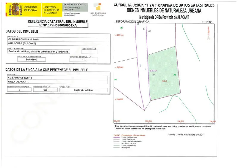 Terreno en Venta Orba Alicante 600m2