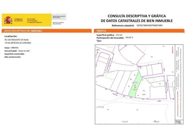 Solar Urbano en Venta Arteixo 374m2 Edificabilidad 35
