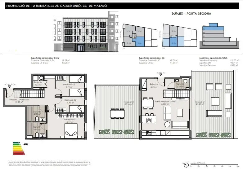 Atico en venta en Mataro centro con 3 habitaciones y dos terrazas