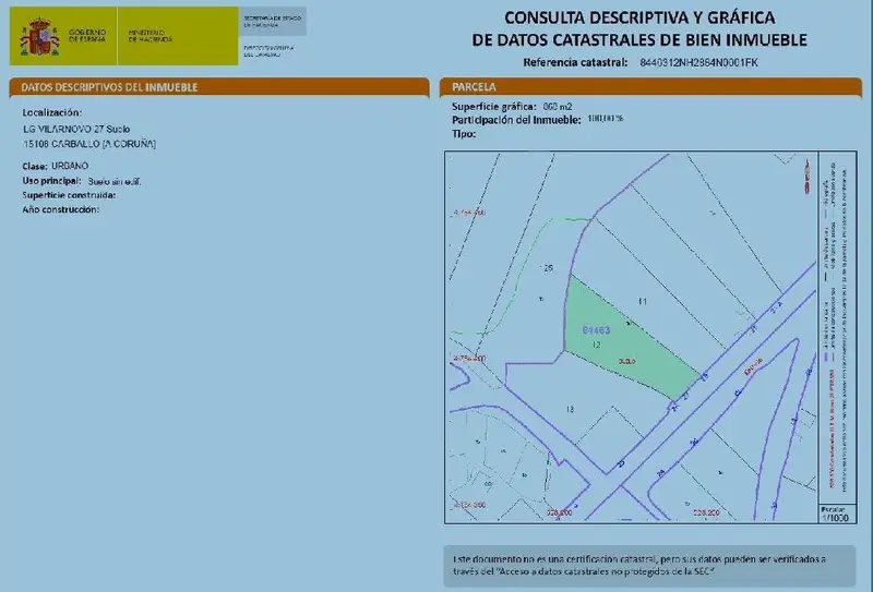 Venta Solar Urbanizable Berdillo Carballo 868m2