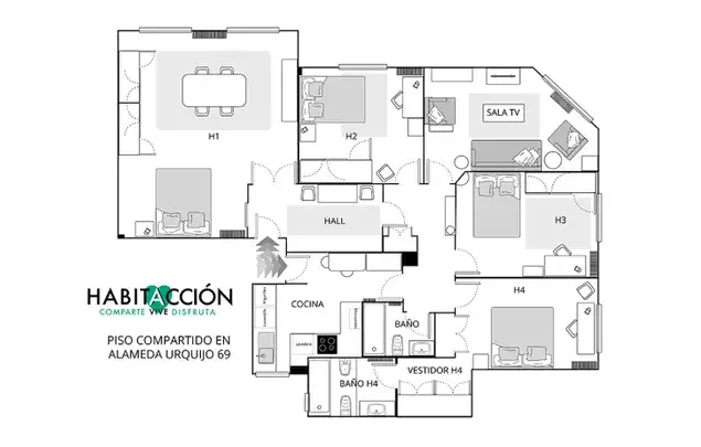 Habitacion 130m2 Bilbao Estancia Media Larga