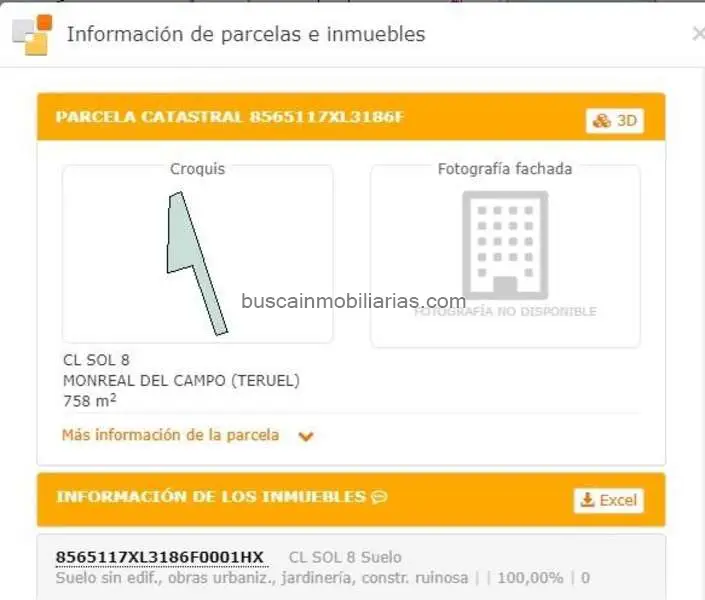 Parcela Rustica en Venta Monreal del Campo 758m2