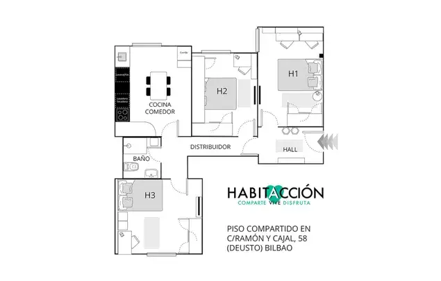 Habitaci
ón 90m
² Bilbao Alquiler Media Estancia