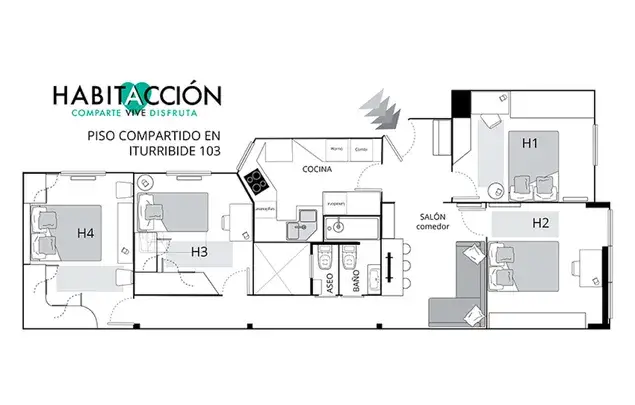 Habitacion 80m2 Bilbao Estancia Media Larga