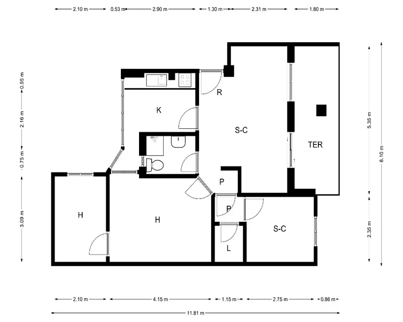 Piso 76m2 2 habitaciones Granada