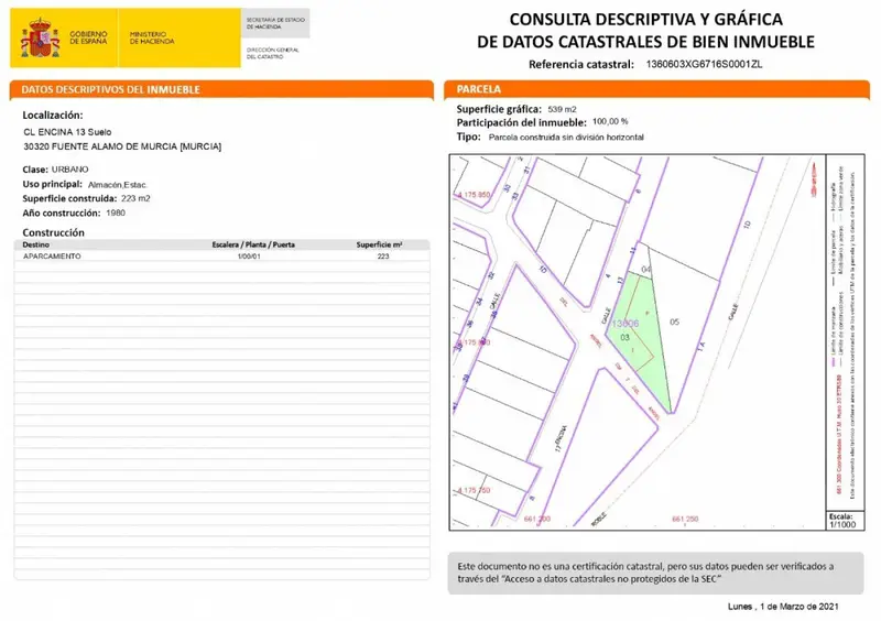 Venta Local Comercial Fuente Alamo 539m2