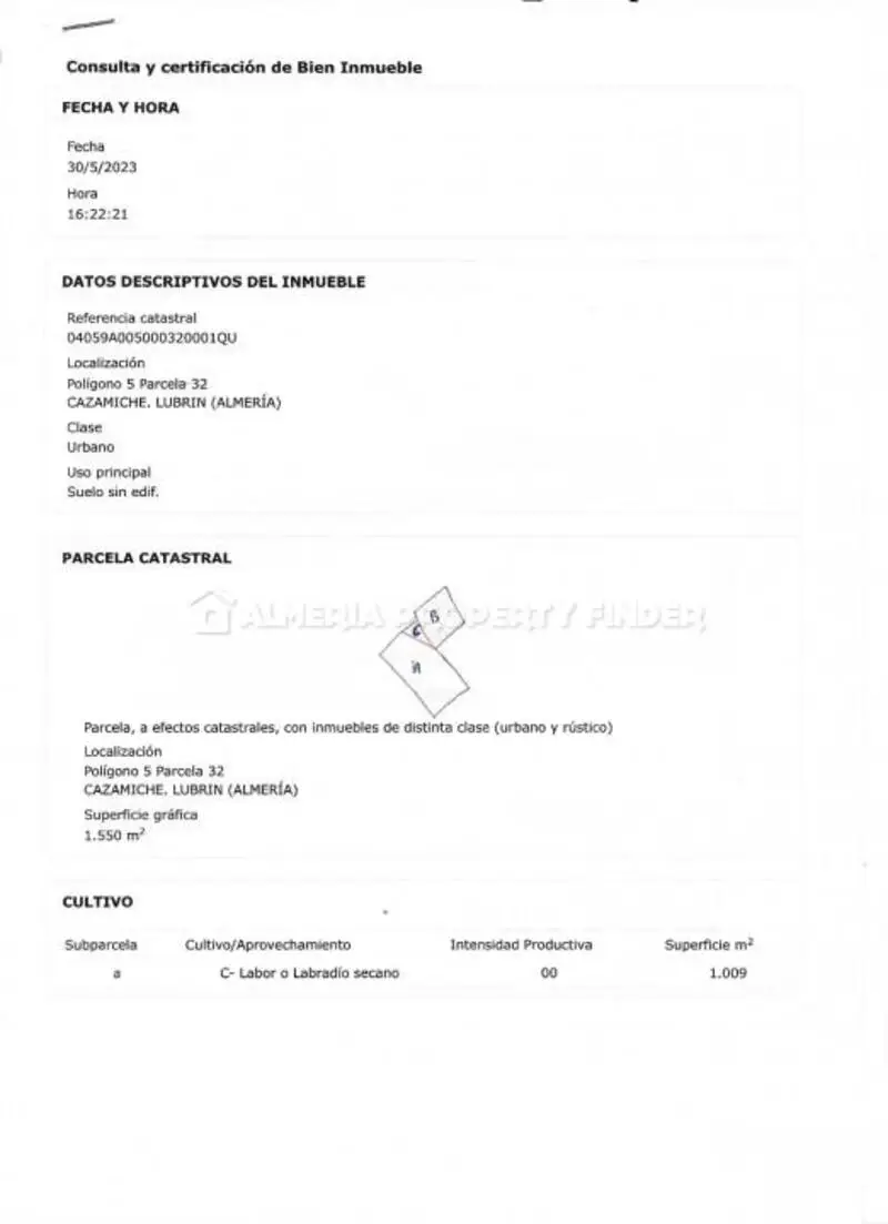 Terreno en Venta en Lubrin Almeria 1560m2