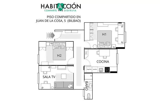 Habitacion 90m2 Bilbao Estancia Media Larga