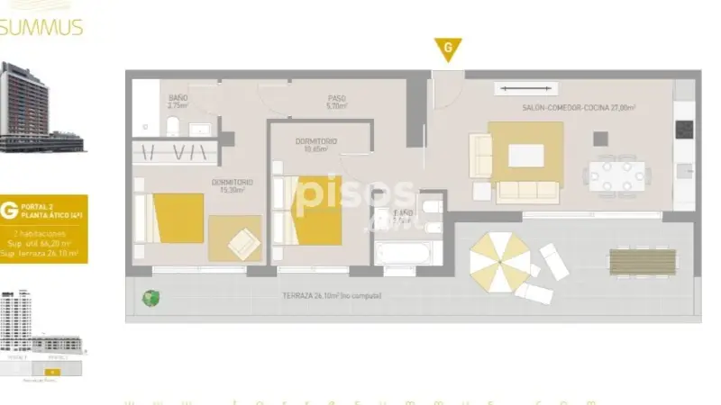 Atico en venta en Roces 2 dormitorios terraza 26m2