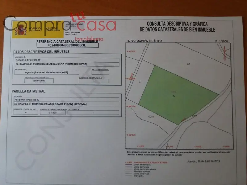 Venta Terreno Rustico Losana de Pirón 16910m2