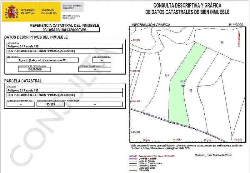 Parcela en Venta cerca de Pinoso 13200m2