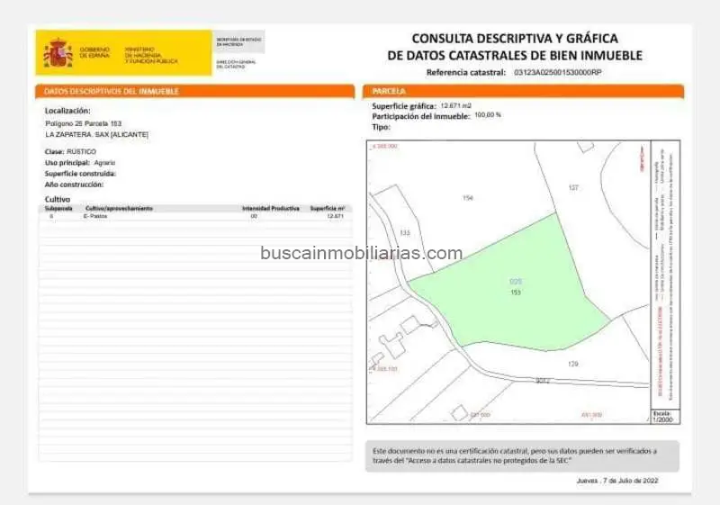 Parcela Rustica en Venta Sax