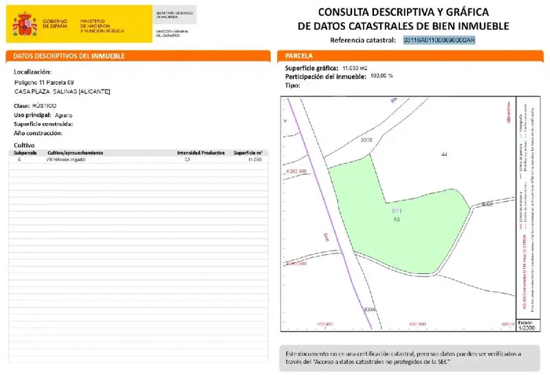 Venta Parcela Salinas Vistas Montaña 11030m2