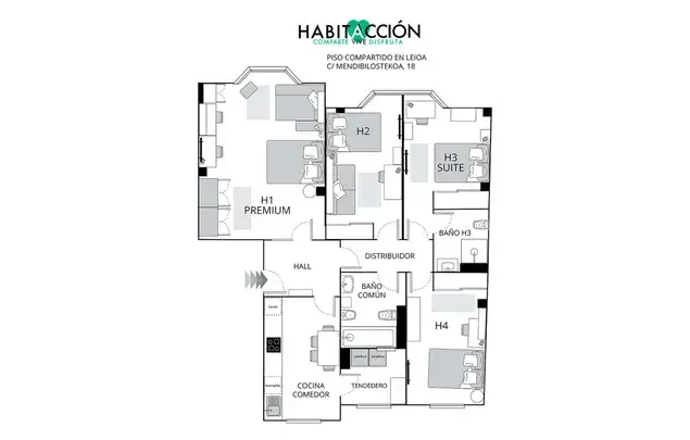 Habitaci
ón 110m
² Leioa Estancia Media Larga