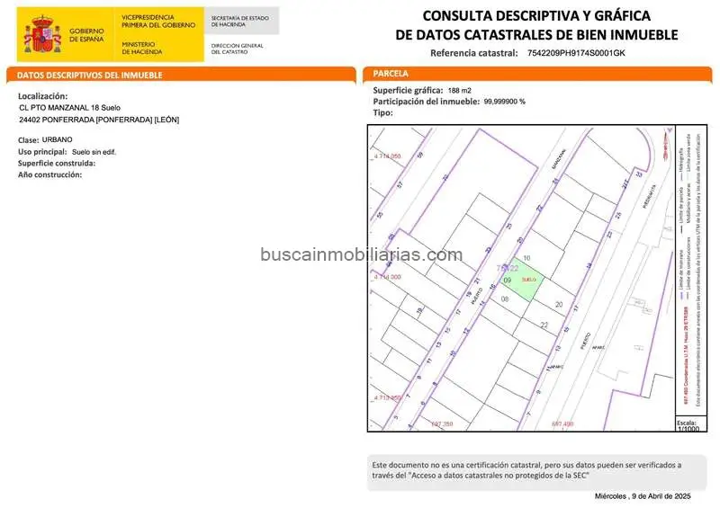 Solar Urbano en Venta Ponferrada Centro 188m2