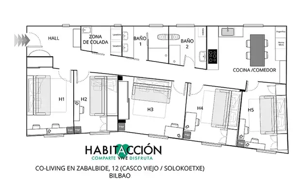 Habitacion 100m2 Bilbao Estancia Media Larga