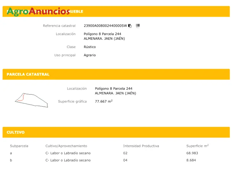 Parcela Secano Jaén 77600m² Cultivo Agrícola