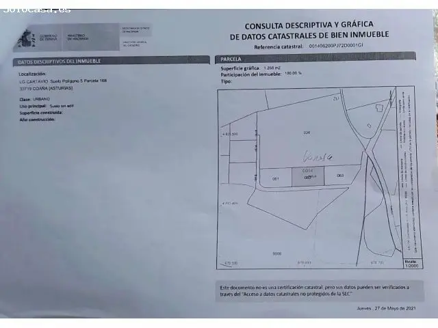 Parcela Edificable 1229m2 en Cartavio Coaña Asturias
