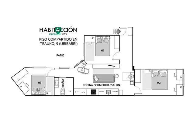 Habitacion 70m2 Bilbao Estancia Media Larga