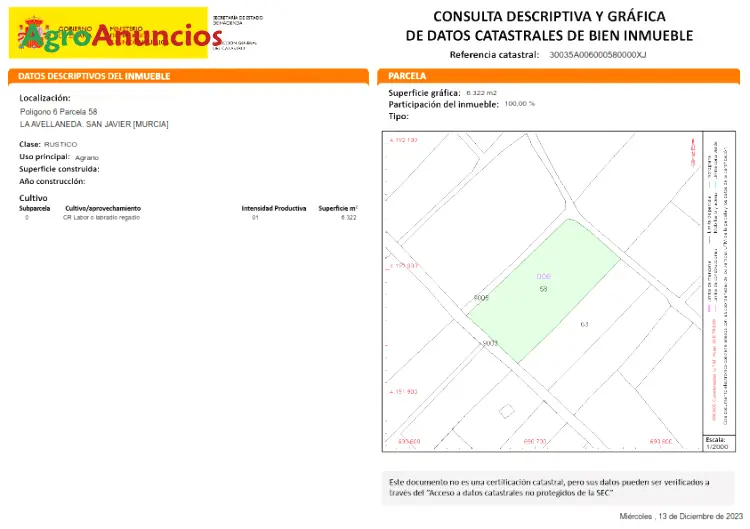 Venta  de Finca de regadío en Murcia