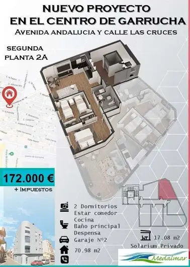 Apartamento 2 Dormitorios Garrucha  Solarium Vistas al Mar
