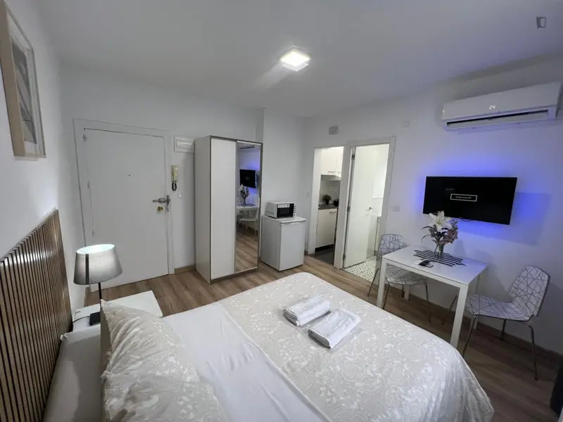 Estudio Moderno en Madrid con Wifi y Cocina Equipada