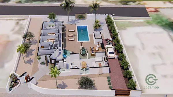 Villa Ibicenca en Alfaz del Pi con Piscina y Terraza