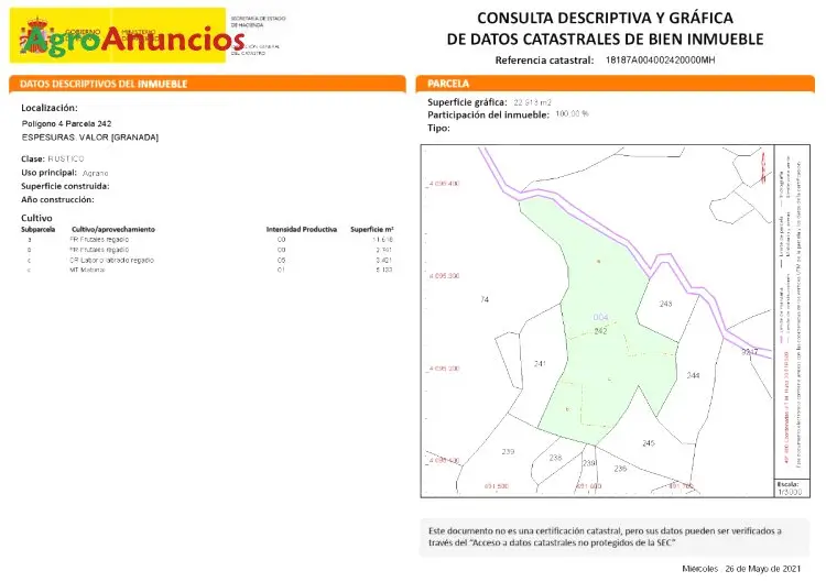 Venta  de Finca rústica con almendros  y castaños en Granada