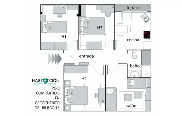 Habitaci	ón 75m	² Bilbao Estancia Media Larga Dep	ósito 505