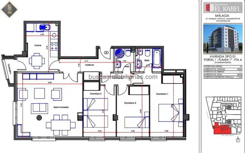 Apartamento en venta Teatinos Malaga 3 dormitorios 2 baños