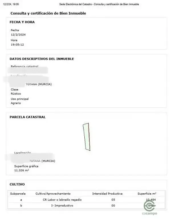 Parcela Rustica 11326m2 Totana Murcia