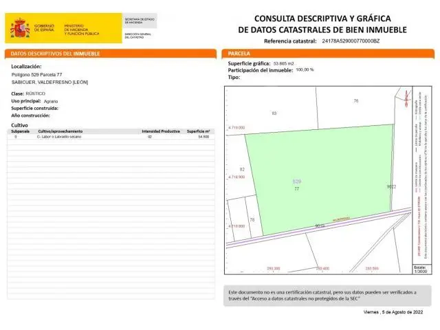 Parcela Rustica Valdefresno 54800m2