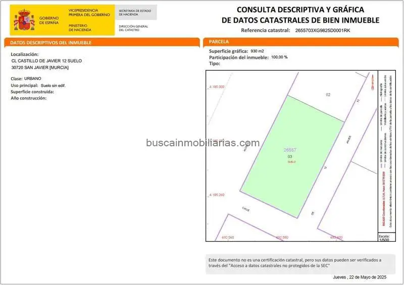 Parcela Urbana en Venta Santiago de la Ribera 900m²